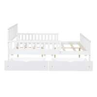 Full Size Wood Platform Bed with 2 Under-Bed Storage Drawers, Solid Bed Frame with Guardrails on Both Sides, 77.5'' L x 57.5'' W x 34.5'' H, White(m-2)