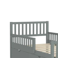 Twin Wood Platform Bed with 8 Slats & 2 Large Under-Bed Drawers, Solid Bed Frame for Children’s Rooms, 77.5'' L x 42'' W x 34.5'' H, Grey(m-6)