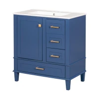 Free-Standing Bathroom Vanity with Ceramic Sink Combo, Modern Cabinet with Solid Wood Frame, 30'' L x 18.5'' W x 34'' H, Blue(m-14)
