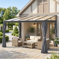Outsunny 10' x 13' Outdoor Hardtop Pergola Gazebo with Polycarbonate Roof, UV Protection Sun Shelter with Curtains for Garden, Patio and Outdoor Events