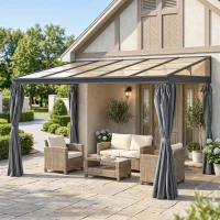 Outsunny 10' x 13' Outdoor Hardtop Pergola Gazebo with Polycarbonate Roof, UV Protection Sun Shelter with Curtains for Garden, Patio and Outdoor Events(m-1)