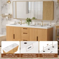 Modern Bathroom Vanity with Soft-Close Hinges & Hidden Drawer Slides, Elegant Vanity Cabinet with Resin Sink, 59.5'' L x 20'' W x 34'' H, Wood(m-6)