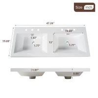Double Sink Bathroom Vanity with Soft-Close Doors, Wall-Mounted Floating Cabinet with Divided Drawers, 47'' L x 19.5'' W x 23.5'' H, Wood(m-5)