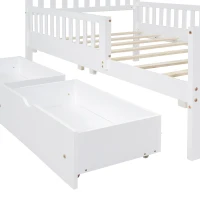 Twin Wood Platform Bed with 2 Under-Bed Storage Drawers, Solid Bed Frame for Children or Restless Sleepers, 77.5'' L x 42'' W x 34.5'' H, White(m-7)