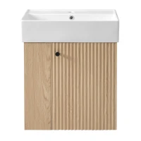 Space-Saving Floating Bathroom Vanity with Ceramic Basin, Wall-Mounted Cabinet for Compact Washroom, 21.5'' L x 12'' W x 26.5'' H, Wood(m-2)