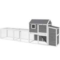 PawHut Large Chicken Coop, 134"L Wooden Chicken House with Run, Nesting Box, Slide-Out Tray, Waterproof Roof and Ramp(m-2)
