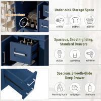 Free-Standing Bathroom Vanity with Ceramic Undermount/Drop-In Sink, Modern Storage Cabinet for Small Condos, 30'' L x 18'' W x 34'' H, Navy Blue(m-6)