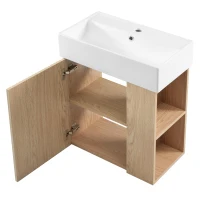 Modern Wall-Mounted Bathroom Vanity with Ceramic Basin, Space-Saving Floating Cabinet for Compact Bathrooms, 21.5'' L x 12'' W x 26.5'' H, Wood(m-12)