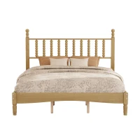 Queen Size Wood Platform Bed with Retro Gourd-Shaped Headboard, Solid Bed Frame for Eclectic Bedrooms, 84.5'' L x 63.5'' W x 45'' H, Natural(m-2)