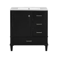 Modern Bathroom Vanity Sink Combo with Solid Wood Frame, Free-Standing Cabinet for Contemporary Bathrooms, 30'' L x 18.5'' W x 34'' H, Black(m-2)
