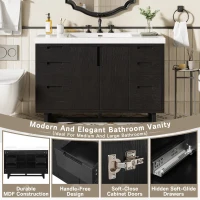 Stylish Bathroom Vanity with 2 Doors & 6 Hidden Soft-Close Drawers, Elegant Vanity Cabinet with SMC Resin Sink, 47'' L x 19.5'' W x 34'' H, Black(m-7)