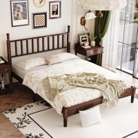 Queen Size Wooden Platform Bed with Gourd-Shaped Headboard, Retro-Inspired Bed Frame for Eclectic Décor, 84.5'' L x 63.5'' W x 45'' H, Walnut(m-7)