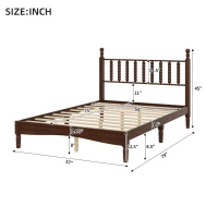 Full Size Wood Platform Bed with Retro Gourd-Shaped Headboard & Wooden Slat, Solid Bed Frame for Eclectic Decors, 79'' L x 57'' W x 45'' H, Walnut(m-3)