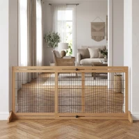 PawHut 71" W x 27" H Extra Wide Freestanding Pet Gate with Adjustable Length Dog, Cat, Barrier for House, Doorway, Hallway, Natural(m-11)