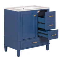 Free-Standing Bathroom Vanity with Ceramic Sink Combo, Modern Cabinet with Solid Wood Frame, 30'' L x 18.5'' W x 34'' H, Blue(m-11)