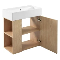 Space-Saving Floating Bathroom Vanity with Ceramic Basin, Wall-Mounted Cabinet for Compact Washroom, 21.5'' L x 12'' W x 26.5'' H, Wood(m-12)