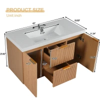 Single Sink Bathroom Vanity with SMC Integrated Sink, Wall-Mounted Floating Cabinet for Contemporary Homes, 42'' L x 19.5'' W x 23.5'' H, Wood(m-3)