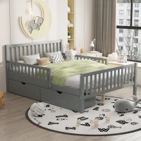 Full Size Wood Platform Bed with 2 Under-Bed Storage Drawers, Solid Bed Frame with Guardrails on Both Sides, 77.5'' L x 57.5'' W x 34.5'' H, Grey(m-4)