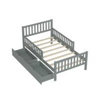 Twin Wood Platform Bed with 8 Slats & 2 Large Under-Bed Drawers, Solid Bed Frame for Children’s Rooms, 77.5'' L x 42'' W x 34.5'' H, Grey(m-10)
