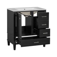 Modern Bathroom Vanity Sink Combo with Solid Wood Frame, Free-Standing Cabinet for Contemporary Bathrooms, 30'' L x 18.5'' W x 34'' H, Black(m-14)