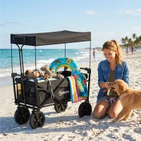 Outsunny Steel Frame Folding Garden Cart, Collapsible Wagon Cart with Removable Canopy, Telescopic Handle and Carrying Bag(m-9)