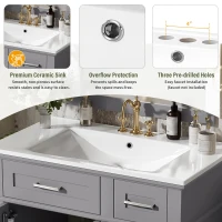 Free-Standing Bathroom Vanity with Ceramic Undermount/Drop-In Sink, Modern Storage Cabinet for Small Condos, 30'' L x 18'' W x 34'' H, Grey(m-7)