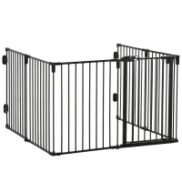 PawHut Dog Safety Gate 6-Panel Playpen Fireplace Christmas Tree Steel Fence Stair Barrier Room Divider Black(m-2)