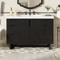 Stylish Bathroom Vanity with 2 Doors & 6 Hidden Soft-Close Drawers, Elegant Vanity Cabinet with SMC Resin Sink, 47'' L x 19.5'' W x 34'' H, Black(m-1)