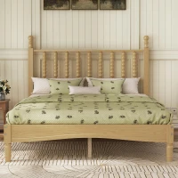 Full Size Wood Platform Bed with Gourd-Shaped Headboard, Solid Bed Frame for Eclectic Bedrooms, 79'' L x 57'' W x 45'' H, Natural(m-5)