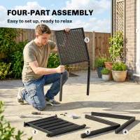 Outsunny Stackable Patio Chairs Set of 2, Outdoor Dining Chairs with Faux Wicker Steel Mesh Back, Slatted Seat, Armrests, Black(m-9)