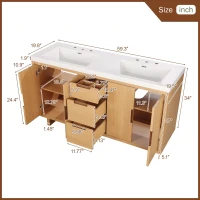 Modern Bathroom Vanity with Soft-Close Hinges & Hidden Drawer Slides, Elegant Vanity Cabinet with Resin Sink, 59.5'' L x 20'' W x 34'' H, Wood(m-3)