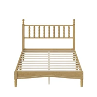 Full Size Wood Platform Bed with Gourd-Shaped Headboard, Solid Bed Frame for Eclectic Bedrooms, 79'' L x 57'' W x 45'' H, Natural(m-2)