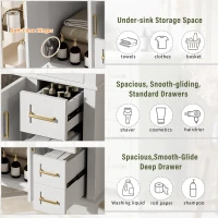 Solid Bathroom Vanity with Ceramic Undermount/Drop-In Sink, Modern Storage Cabinet for Compact Washrooms, 30'' L x 18'' W x 34'' H, White(m-6)