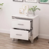 Elegant High-Gloss Nightstand with Metal Handles and Legs, Mirrored Bedside Table for Bedrooms or Apartments, 22.5'' L x 15.5'' W x 23.5'' H, White(m-5)