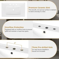 Modern Bathroom Vanity Sink Combo with Solid Wood Frame, Free-Standing Cabinet for Contemporary Bathrooms, 30'' L x 18.5'' W x 34'' H, Black(m-6)