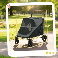 PawHut Dog Stroller for Large Dogs Up to 66 LBS with All-Terrain Spring Suspension, 8-Position Adjustable Handle, Gray(m-3)