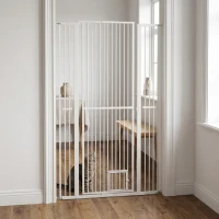 PawHut 67" Extra Tall Pet Gate, 30"-41" Dog Gate with Cat Door, 1.4" Narrow Gap, 2.8" and 5.5" Extension, for Doorway, Hallway(m-10)