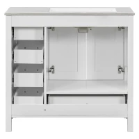 Solid Bathroom Vanity with Single Undermount Ceramic Sink, Freestanding Cabinet for Clutter-Free Bathroom, 30'' L x 18.5'' W x 34'' H, Grey(m-12)