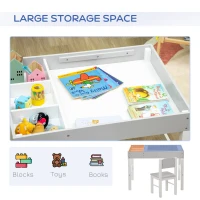 Qaba Lego Table with Storage for Kids, Multi-Usage Kids Table and Chair Set with Building Blocks Desktop, Grey(m-5)
