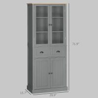 HOMCOM 72" Freestanding Kitchen Pantry Cabinet, Tall Storage Cabinet with Glass Doors, Drawer and Adjustable Shelves for Dining Room, Grey(m-3)