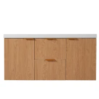 Single Sink Wall-Mounted Bathroom Vanity with SMC Top, Stylish Bathroom Cabinet with U-Shaped Drawers, 47'' L x 19.5'' W x 23.5'' H, Wood(m-2)