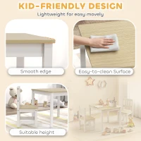 Qaba Kids Table and Chairs Set, Toddler Table and 2 Chair Set for Activity, Art, Craft, Reading, Learning, Natural(m-4)
