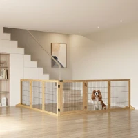 PawHut Wooden Pet Gate, 6-Panel Folding Dog Safety Barrier with Support Feet for Small & Medium Dogs, Natural Wood(m-12)