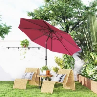 Outsunny 10' x 8' Round Market Umbrella, Patio Umbrella with Crank Handle and Tilt, Outdoor Parasol for Garden, Wine Red(m-1)