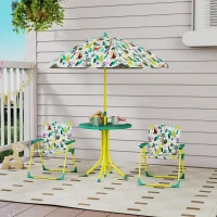 Qaba Kids Picnic Table, Kids Table and Chair Set with 2 Folding Chairs and Umbrella for Backyard, Garden, Patio, Green(m-2)
