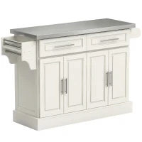 HOMCOM Rolling Kitchen Island with Storage and Stainless Steel Top, Kitchen Trolley with Drawers, Cabinets, Towel Rack, Cream(m-2)