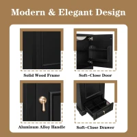Stylish Bathroom Vanity with Ceramic Sink, Soft-Close Door & Drawer, Space-Saving Cabinet for Compact Washroom, 20'' L x 18.5'' W x 34'' H, Black(m-7)