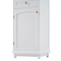 Tall Bathroom Storage Cabinet with Glass Doors, Free-Standing with Adjustable Shelves and Drawers, 18" L x 14" W x 63" H, White(m-13)