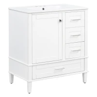 Solid Bathroom Vanity with Single Sink & Built-In Door Shelves, Free-Standing Cabinet with Partitioned Drawer, 30'' L x 18.5'' W x 34'' H, Black(m-15)