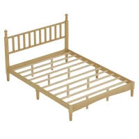 Queen Size Wood Platform Bed with Retro Gourd-Shaped Headboard, Solid Bed Frame for Eclectic Bedrooms, 84.5'' L x 63.5'' W x 45'' H, Natural(m-11)